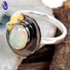 Ethiopian Opal Cab D - SFJ899-Solid 925 Sterling Silver Oval Shape Ethiopian Opal Three Tone Ring