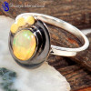 Ethiopian Opal Cab F - SFJ899-Solid 925 Sterling Silver Oval Shape Ethiopian Opal Three Tone Ring