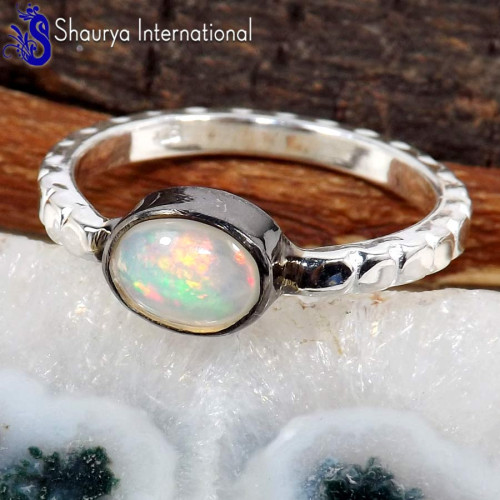 Ethiopian Opal Cab O - SFJ898-Gorgeous Ethiopian Opal Cab Gemstone Two Tone Ring 925 Sterling Silver Ethiopian Opal Cab O - SFJ898-Gorgeous Ethiopian Opal Cab Gemstone Two Tone Ring 925 Sterling Silver