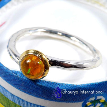 Ethiopian Opal Cab A - SFJ897-Classic Ethiopian Opal Light Weight Two Tone Ring Solid 925 Sterling Silver