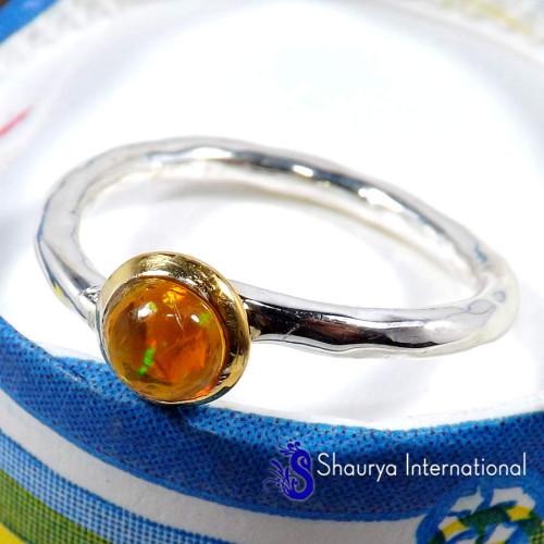 Ethiopian Opal Cab A - SFJ897-Classic Ethiopian Opal Light Weight Two Tone Ring Solid 925 Sterling Silver Ethiopian Opal Cab A - SFJ897-Classic Ethiopian Opal Light Weight Two Tone Ring Solid 925 Sterling Silver