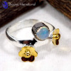 Ethiopian Opal Cab D - SFJ896-Party Wear Ethiopian Opal Two Flower 925 Sterling Silver Three Tone Ring