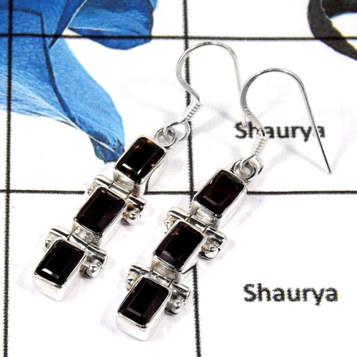 Smokey Cut B - SDE666-Gorgeous Natural Cut & Cab Gemstone Designer Earrings 925 Sterling Silver
