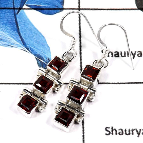 Garnet Cut I - SDE666-Gorgeous Natural Cut & Cab Gemstone Designer Earrings 925 Sterling Silver