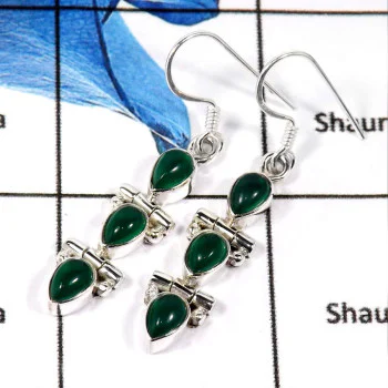Green Onyx Cab A - SDE665-Party Look Semiprecious Cab & Cut Stone Earrings 925 Sterling Silver Green Onyx Cab A - SDE665-Party Look Semiprecious Cab & Cut Stone Earrings 925 Sterling Silver