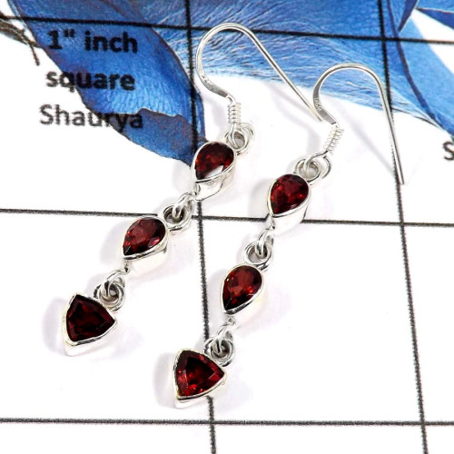 Garnet Cut F - SPE787-Plain Setting 925 Silver Semiprecious Cab & Cut Stone Dangle Earrings Garnet Cut F - SPE787-Plain Setting 925 Silver Semiprecious Cab & Cut Stone Dangle Earrings