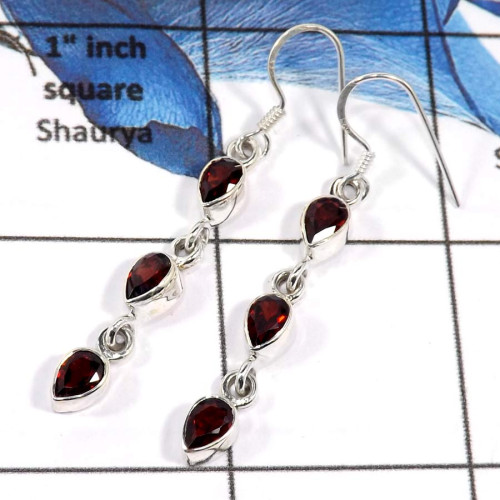 Garnet Cut G - SPE787-Plain Setting 925 Silver Semiprecious Cab & Cut Stone Dangle Earrings Garnet Cut G - SPE787-Plain Setting 925 Silver Semiprecious Cab & Cut Stone Dangle Earrings