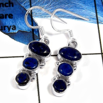 Lazuli Lapis Cab G - SPE783-Newly Handmade Design Cab & Cut Gemstone Earrings 925 Sterling Silver Plain Setting