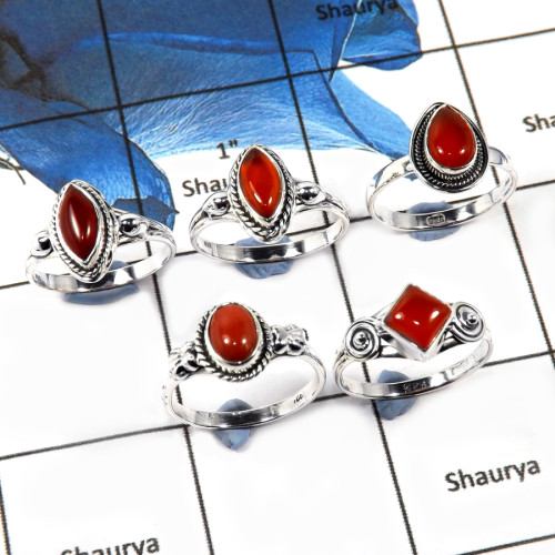 5 Pcs Carnelian Cab C - SVP810-Latest Collection Cab Gemstone Rings Solid 925 Sterling Silver