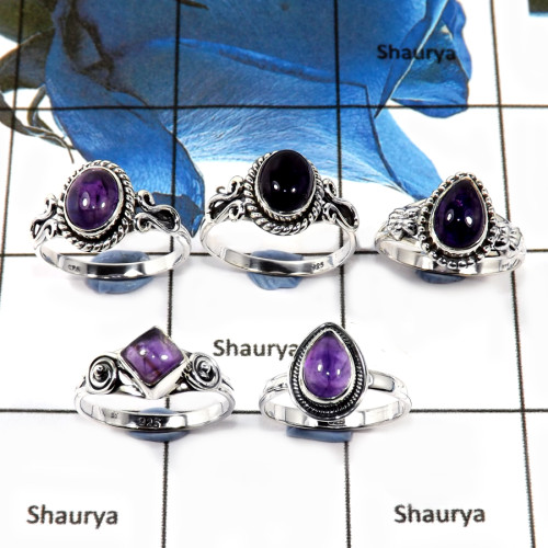 5 Pcs Amethyst Cab D - SVP810-Latest Collection Cab Gemstone Rings Solid 925 Sterling Silver