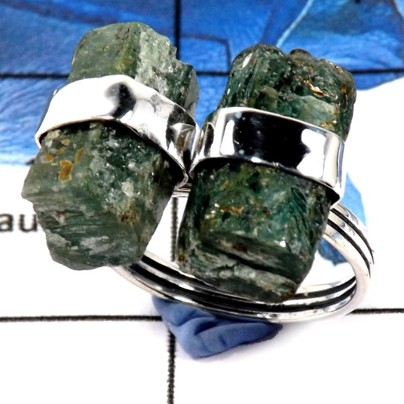 Green Kyanite Rough Stone B - PSR743-Solid 925 Silver Plain Setting Natural Green Kyanite Rough Stone Ring Green Kyanite Rough Stone B - PSR743-Solid 925 Silver Plain Setting Natural Green Kyanite Rough Stone Ring