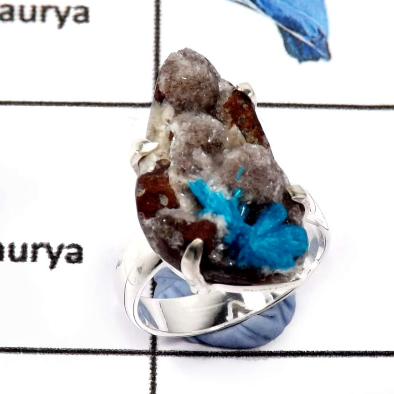 Cavansite Druzy A - SPR947-Awesome Prong Setting 925 Sterling Silver Ring With Natural Cavansite Druzy Cavansite Druzy A - SPR947-Awesome Prong Setting 925 Sterling Silver Ring With Natural Cavansite Druzy