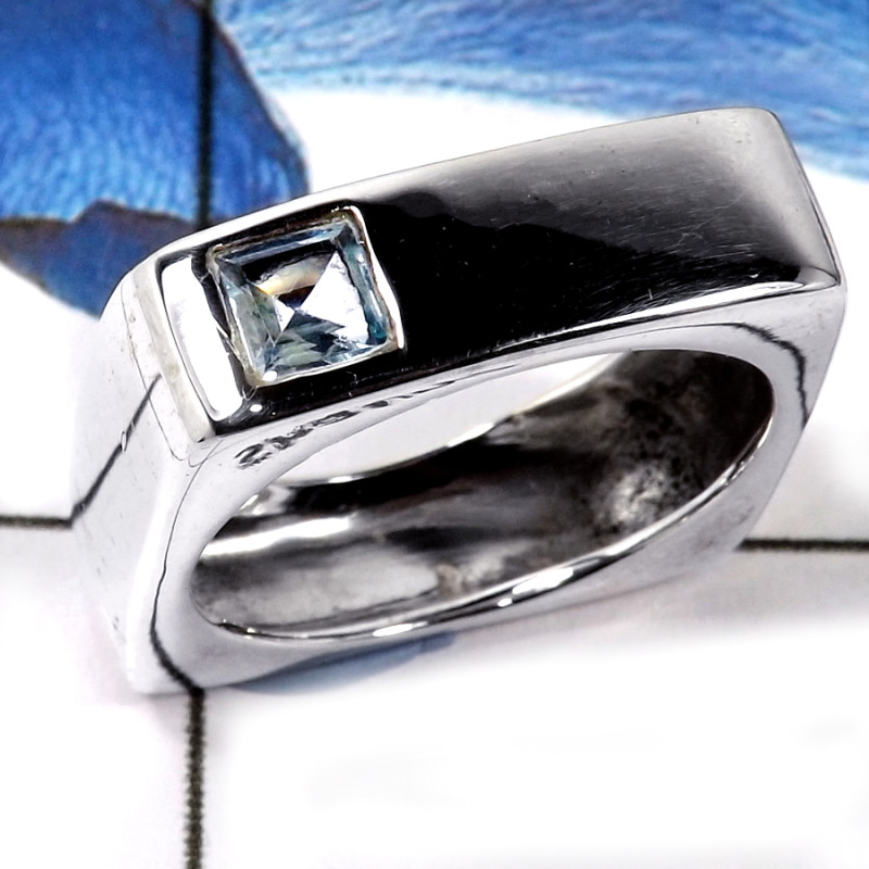 Blue Topaz Cut D - SCR801-Solid 925 Sterling Silver Party Look Cut Gemstone Casting Ring