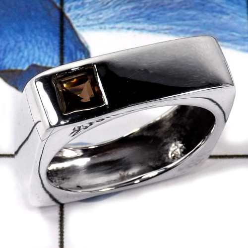 Smokey Cut O - SCR801-Solid 925 Sterling Silver Party Look Cut Gemstone Casting Ring