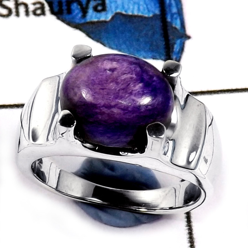 Charoite Cab F - SCR800-Semiprecious Cab Gemstone Casting Ring Solid 925 Sterling Silver