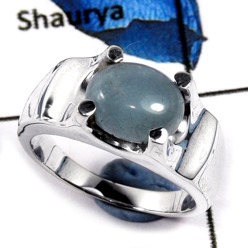 Aquamarine Cab H - SCR800-Semiprecious Cab Gemstone Casting Ring Solid 925 Sterling Silver