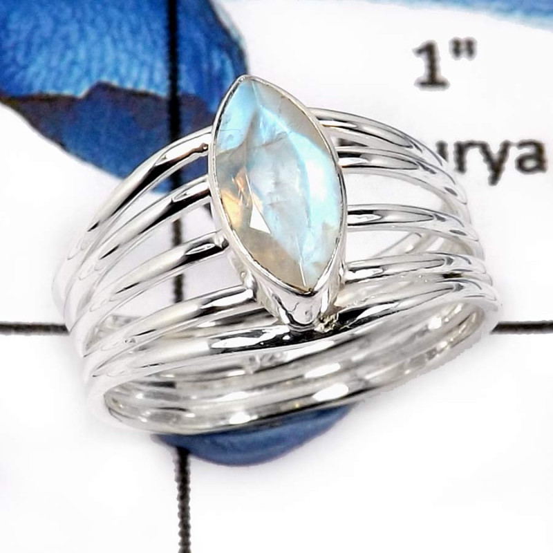 Rainbow Moonstone Cut I - SCR798-Indian Company Made 925 Silver Casting Ring With Natural Cut Gemstone Rainbow Moonstone Cut I - SCR798-Indian Company Made 925 Silver Casting Ring With Natural Cut Gemstone