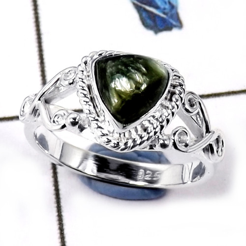 Seraphinite Cab E - CMJ840-Solid 925 Sterling Silver Cab Gemstone Light Weight Wholesale Ring