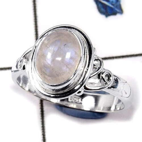Rainbow Moonstone Cab G - CMJ840-Solid 925 Sterling Silver Cab Gemstone Light Weight Wholesale Ring