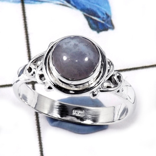 Blue Lace Agate Cab B - CMJ839-Amazing Cabochon Gems 925 Sterling Silver Light Weight Ring