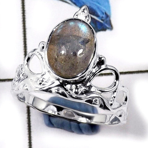 Labradorite Cab C - CMJ839-Amazing Cabochon Gems 925 Sterling Silver Light Weight Ring