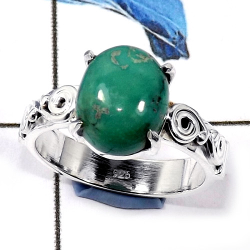 Tibet Turquoise Cab D - CMJ839-Amazing Cabochon Gems 925 Sterling Silver Light Weight Ring