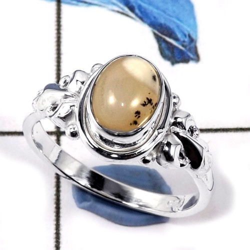 Dendritic Agate Cab E - CMJ839-Amazing Cabochon Gems 925 Sterling Silver Light Weight Ring