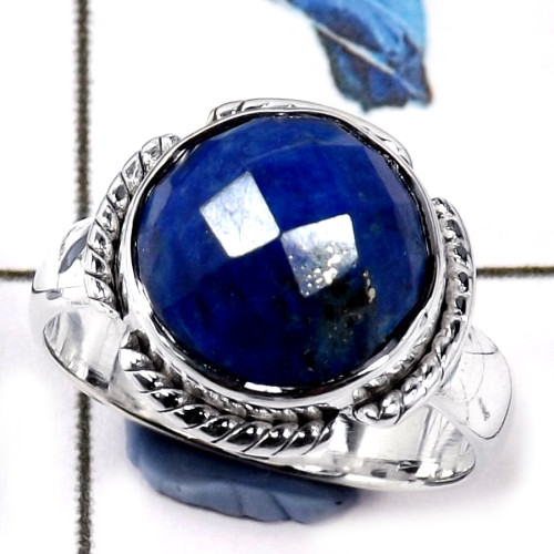 Lapis Cut A - CMJ838-Party Look Semiprecious Cut Gemstone 925 Sterling Silver Ring