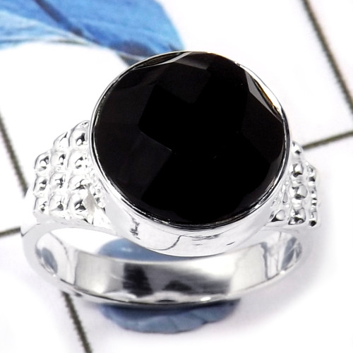 Black Onyx Cut C - CMJ838-Party Look Semiprecious Cut Gemstone 925 Sterling Silver Ring