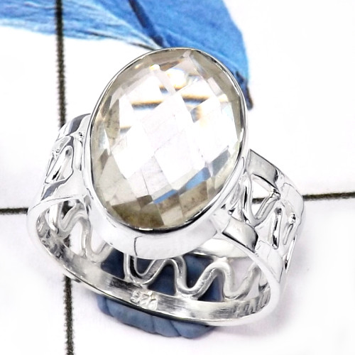 Crystal Cut D - CMJ838-Party Look Semiprecious Cut Gemstone 925 Sterling Silver Ring