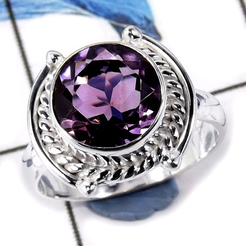 Amethyst Cut E - CMJ838-Party Look Semiprecious Cut Gemstone 925 Sterling Silver Ring