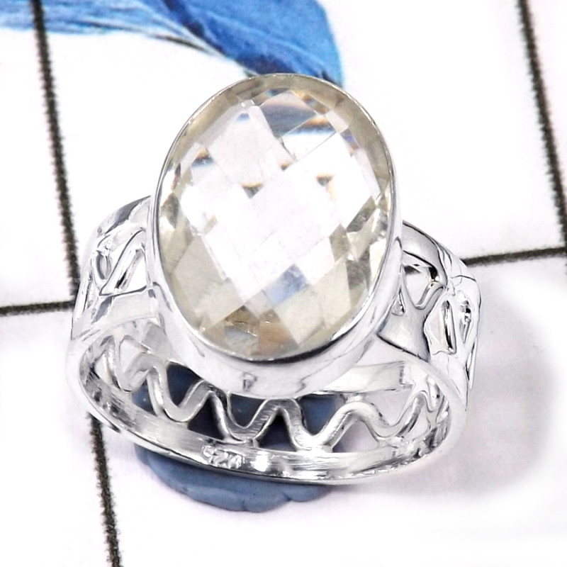 Crystal Cut G - CMJ838-Party Look Semiprecious Cut Gemstone 925 Sterling Silver Ring