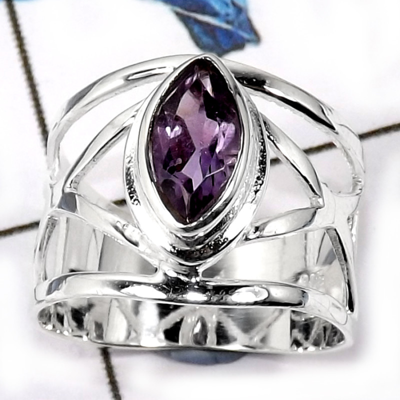 Amethyst Cut H - CMJ838-Party Look Semiprecious Cut Gemstone 925 Sterling Silver Ring