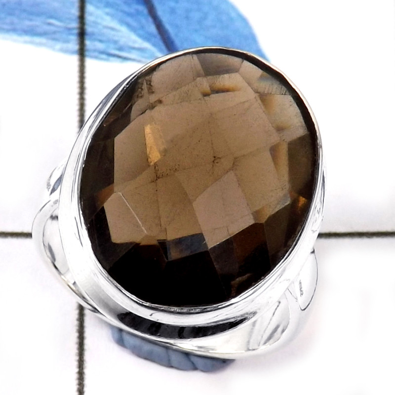 Smokey Cut I - CMJ838-Party Look Semiprecious Cut Gemstone 925 Sterling Silver Ring