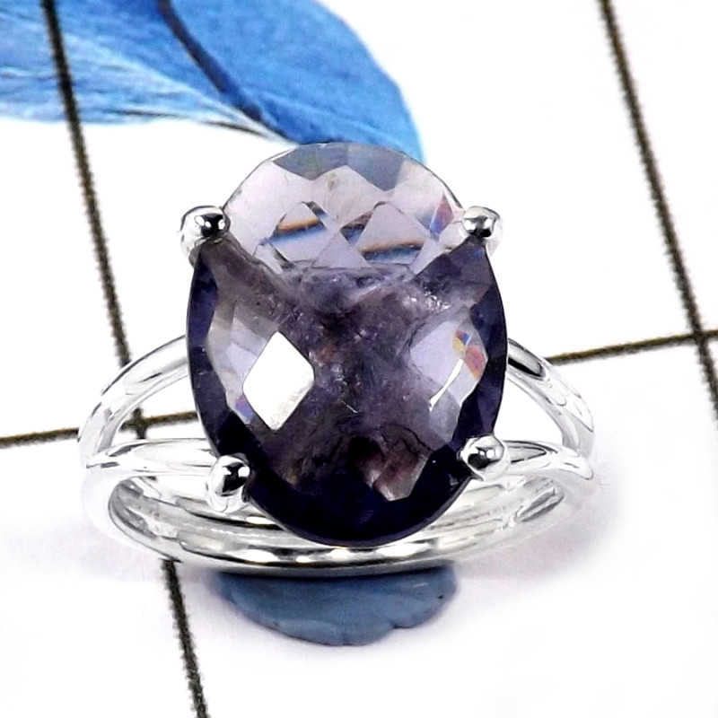 Amethyst Cut K - CMJ838-Party Look Semiprecious Cut Gemstone 925 Sterling Silver Ring