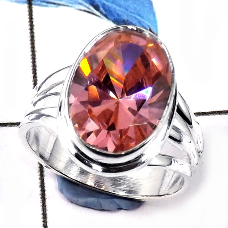 Pink Topaz Cut M - CMJ838-Party Look Semiprecious Cut Gemstone 925 Sterling Silver Ring