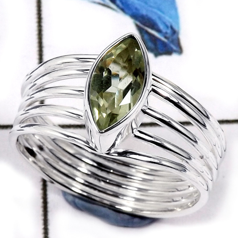 Green Amethyst Cut F - CMJ837-Solid 925 Sterling Silver Superb Cut Gemstone Light Weight Ring