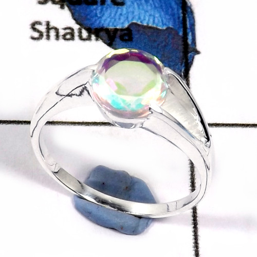 Rainbow Mystic Cut B - CMJ836-Gorgeous 925 Sterling Silver Cut Semiprecious Gemstone Designer Ring