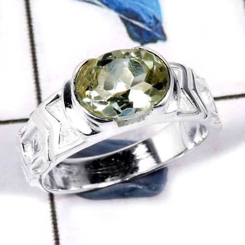 Green Amethyst Cut I - CMJ834-Party Wear Cut Gemstone Solid 925 Sterling Silver Wholesale Ring