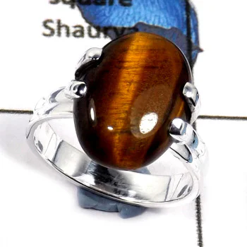Tiger Eye Cab A - CMJ833-Solid 925 Sterling Silver Newly Handmade Design Cab Gemstone Ring Tiger Eye Cab A - CMJ833-Solid 925 Sterling Silver Newly Handmade Design Cab Gemstone Ring