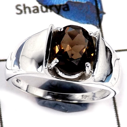 Smokey Cut D - SCR794-Indian Factory Made Cut Gemstone 925 Sterling Silver Casting Ring