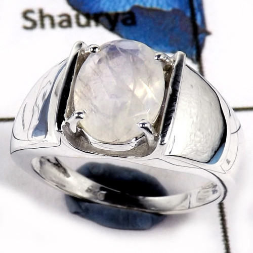 Rainbow Moonstone Cut F - SCR794-Indian Factory Made Cut Gemstone 925 Sterling Silver Casting Ring