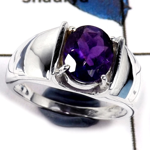 Amethyst Cut I - SCR794-Indian Factory Made Cut Gemstone 925 Sterling Silver Casting Ring