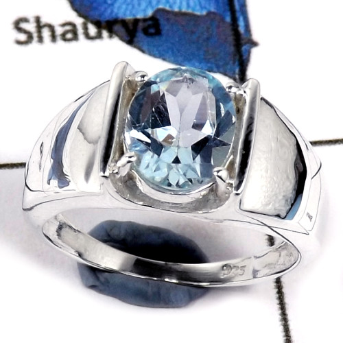 Blue Topaz Cut J - SCR794-Indian Factory Made Cut Gemstone 925 Sterling Silver Casting Ring