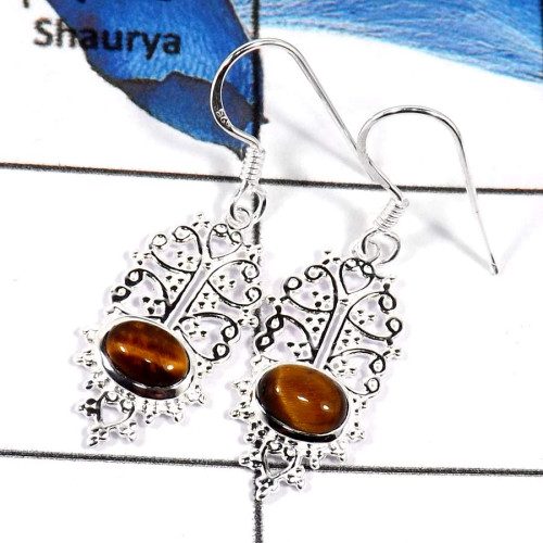 Tiger Eye Cab B - CES944-Latest Casting Design 925 Sterling Silver Earrings Stunning Cabochon Gemstone Tiger Eye Cab B - CES944-Latest Casting Design 925 Sterling Silver Earrings Stunning Cabochon Gemstone