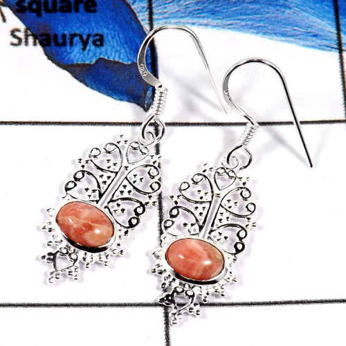 Rhodochrosite Cab D - CES944-Latest Casting Design 925 Sterling Silver Earrings Stunning Cabochon Gemstone Rhodochrosite Cab D - CES944-Latest Casting Design 925 Sterling Silver Earrings Stunning Cabochon Gemstone
