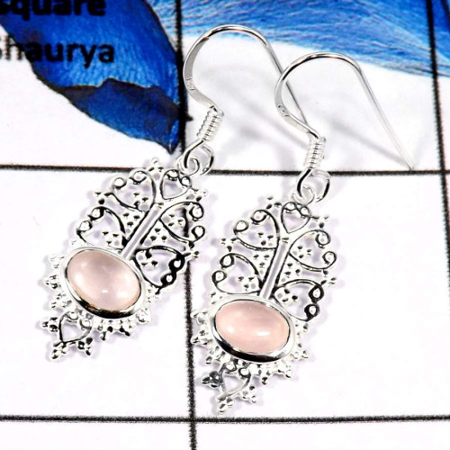 Rose Quartz Cab F - CES944-Latest Casting Design 925 Sterling Silver Earrings Stunning Cabochon Gemstone Rose Quartz Cab F - CES944-Latest Casting Design 925 Sterling Silver Earrings Stunning Cabochon Gemstone
