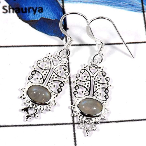 Rainbow Moonstone Cab G - CES944-Latest Casting Design 925 Sterling Silver Earrings Stunning Cabochon Gemstone Rainbow Moonstone Cab G - CES944-Latest Casting Design 925 Sterling Silver Earrings Stunning Cabochon Gemstone