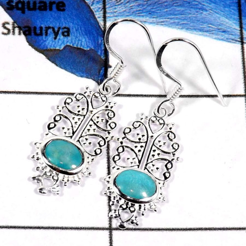 Blue Turquoise Cab H - CES944-Latest Casting Design 925 Sterling Silver Earrings Stunning Cabochon Gemstone Blue Turquoise Cab H - CES944-Latest Casting Design 925 Sterling Silver Earrings Stunning Cabochon Gemstone