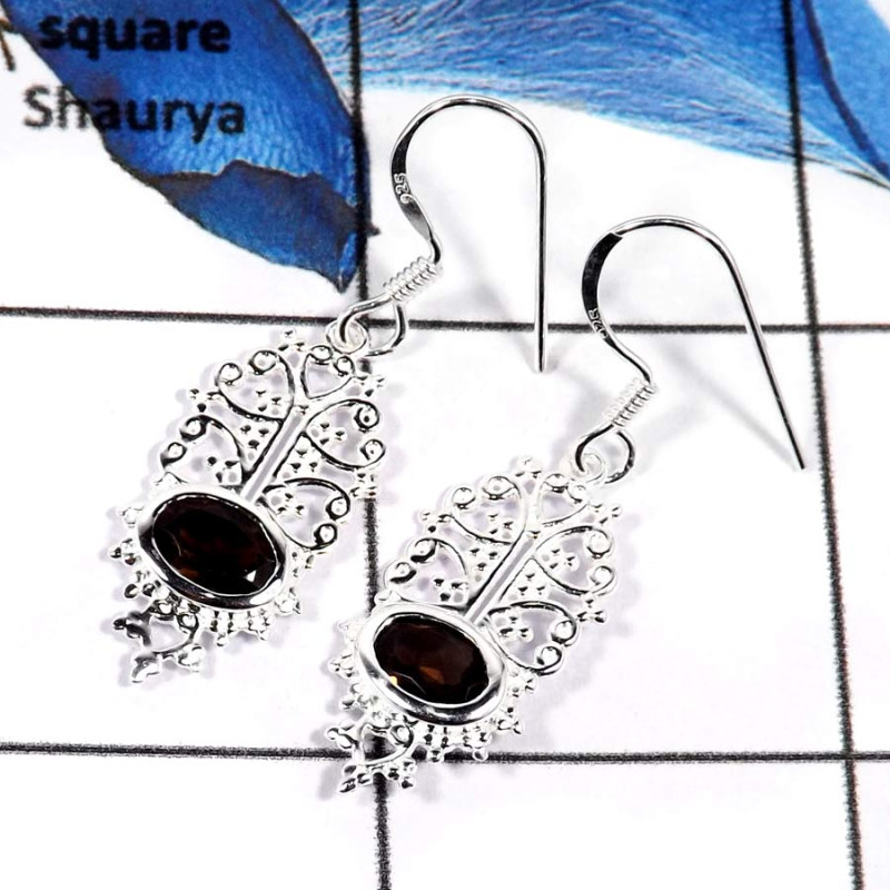 Smokey Cut B - CES943-Gorgeous Pretty Look Cut Gemstone Casting Earrings 925 Sterling Silver Smokey Cut B - CES943-Gorgeous Pretty Look Cut Gemstone Casting Earrings 925 Sterling Silver